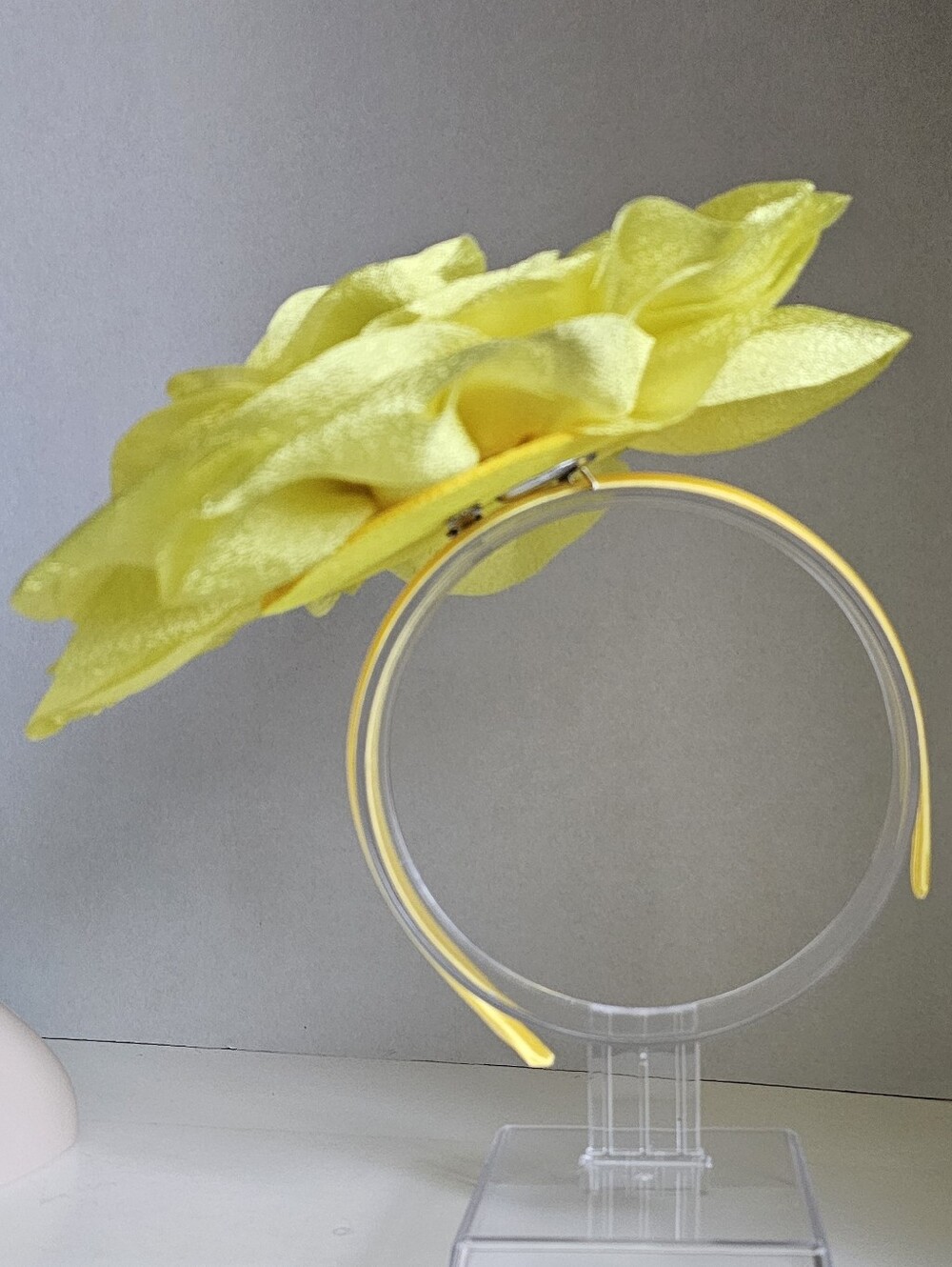 Beloved Millinery Gorgepus Yellow Fabric Petals Fascinator Headband Clip & Pin - Picture 6 of 10